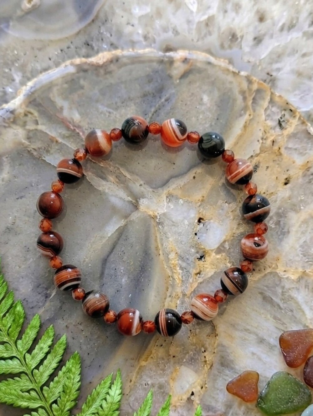 Striped Agate/Hessonite Garnet Bracelet
